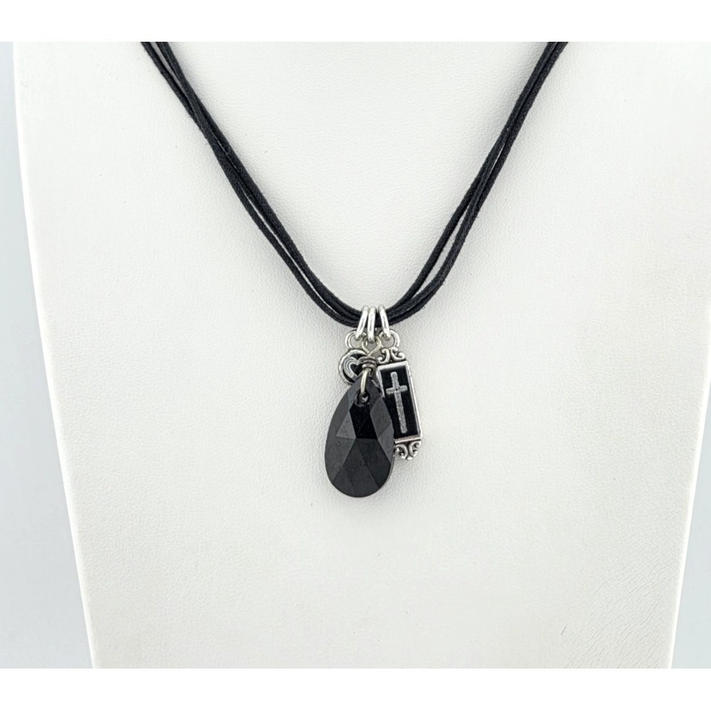 BRIGHTON 'Blessings Cross' Necklace Charm Reversible Crystal Silver Plate 18"